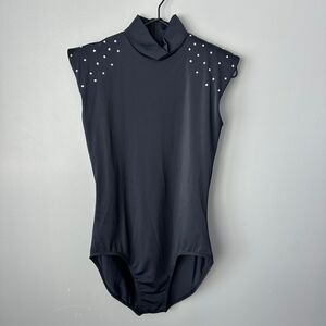 Balera Black Embellished Mock Neck Leotard Womens Large